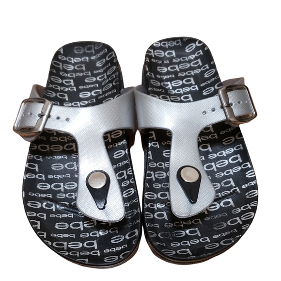 thong sandals flexible sole bebe girls silver sz S - Picture 2 of 8